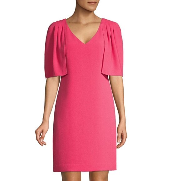 Trina Turk 'Tropical' Cape-Sleeve Tie-Back Crepe Dress, Cerise - Picture 1 of 3